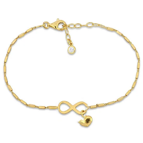 Bracelets JMS always Original Amour 15 CT TGW Cubic Zirconia Infinity and Heart Charm Bracelet in Yellow Infinity Sterling Silver