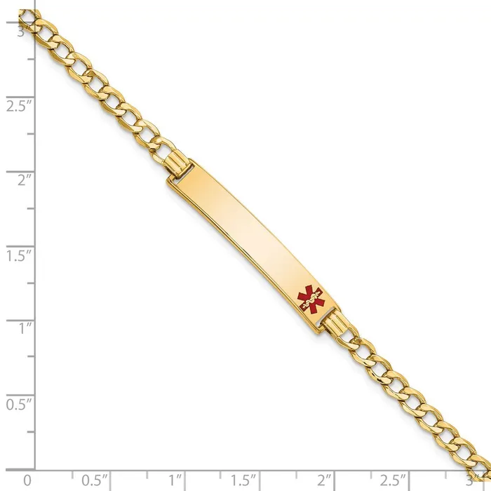 Bracelets MDS 14K Semisolid Medical Red Enamel Curb Link ID Bracelet Bracelets MDS 14K Semisolid Medical Red Enamel Curb Link ID Bracelet