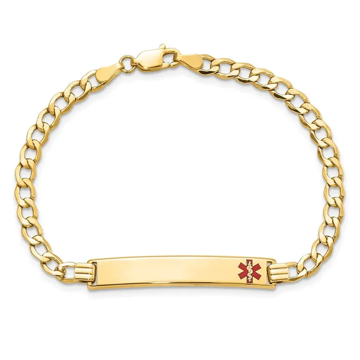 Bracelets MDS 14K Semisolid Medical Red Enamel Curb Link ID Bracelet Bracelets MDS 14K Semisolid Medical Red Enamel Curb Link ID Bracelet