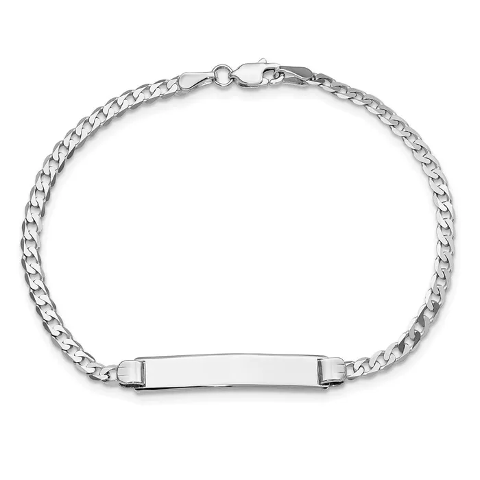 Bracelets MDS Solid 14K White Gold Flat Curb Link ID Bracelet Bracelets MDS Solid 14K White Gold Flat Curb Link ID Bracelet