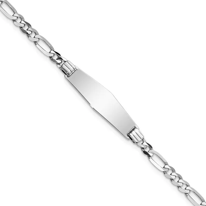 Bracelets MDS Solid 14K White Gold Soft Diamond Shape Figaro Link ID Bracelet Bracelets MDS Solid 14K White Gold Soft Diamond Shape Figaro Link ID Bracelet