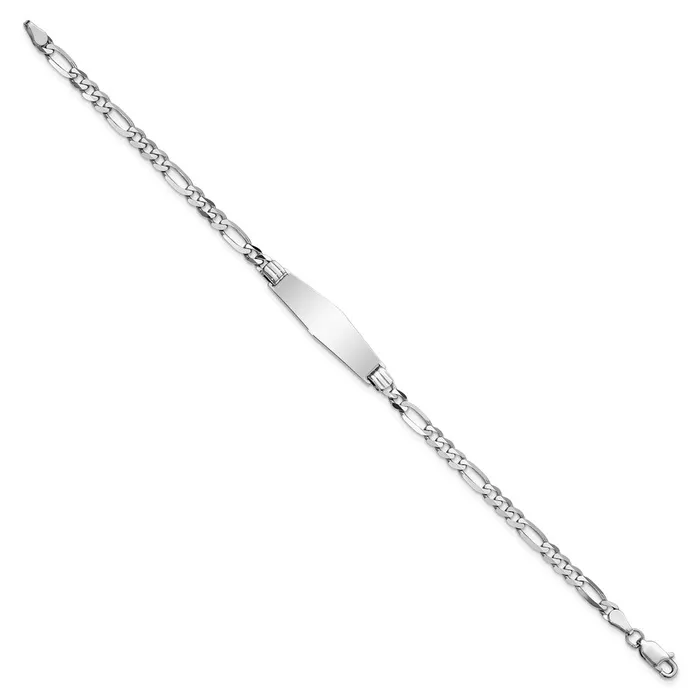 Bracelets MDS Solid 14K White Gold Soft Diamond Shape Figaro Link ID Bracelet Bracelets MDS Solid 14K White Gold Soft Diamond Shape Figaro Link ID Bracelet