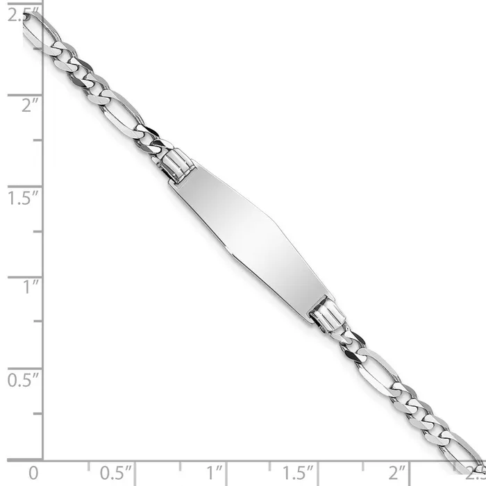 Bracelets MDS Solid 14K White Gold Soft Diamond Shape Figaro Link ID Bracelet Bracelets MDS Solid 14K White Gold Soft Diamond Shape Figaro Link ID Bracelet