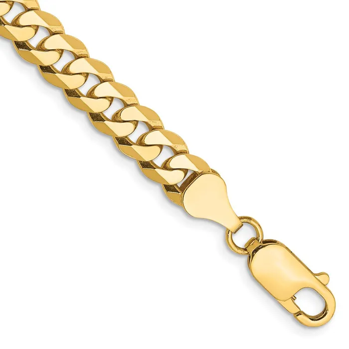 Bracelets MDS Solid 14K Yellow Gold 7 inch 625mm Flat Beveled Curb with Lobster Clasp Bracelet
