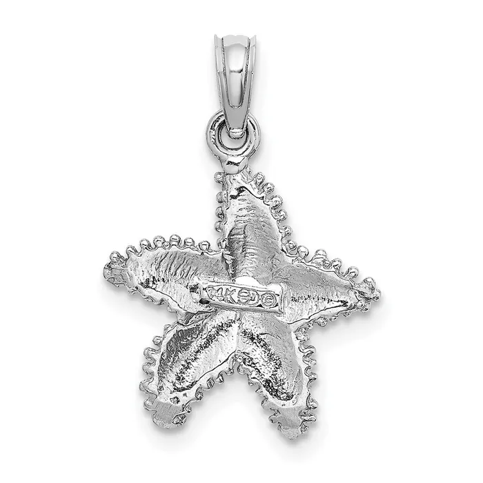 Charm Necklaces 14k White Gold Beaded Textured Starfish Charm Goldia