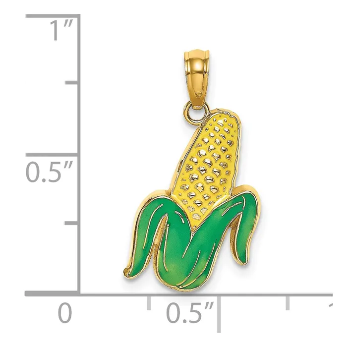Charm Necklaces Goldia 14k Yellow Gold w Enamel Corn with Peeled Husk Charm