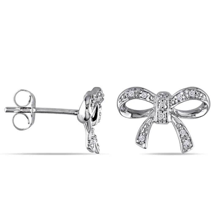 Diamond Accent Bow Stud Earrings in 10K White Gold Goldia Earrings