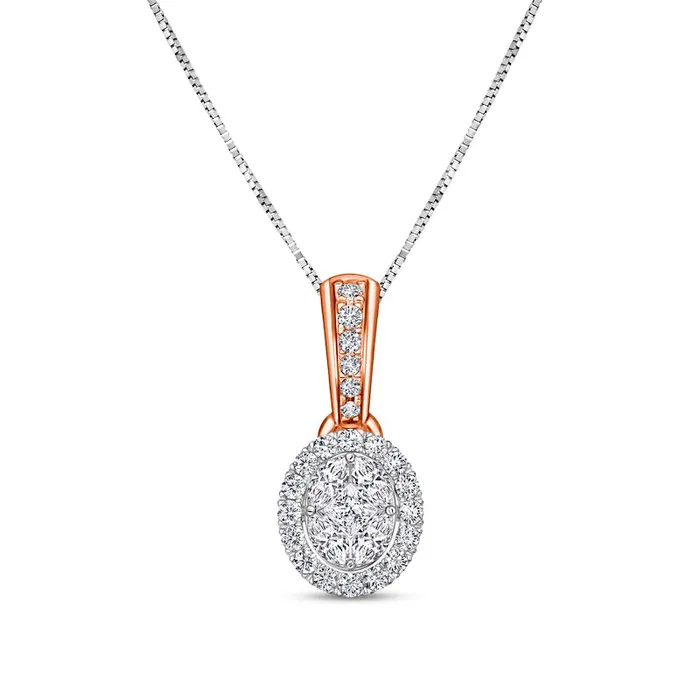 Earrings 017 CT TW Composite Natural Diamond Oval Frame Drop Pendant in 10K TwoTone Gold Goldia