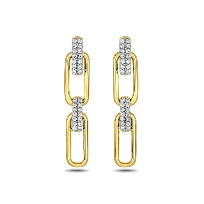 Earrings 025 CT TW Diamond Oval Link Double Row Drop Earrings in 10K Gold Goldia Earrings 025 CT TW Diamond Oval Link Double Row Drop Earrings in 10K Gold Goldia