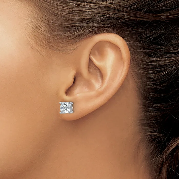 Earrings 14k White Gold 4 ctw Certified Lab Grown Diamond VSSI G Cushion 4 Prong Heavy Wt Stud Earrings Goldia