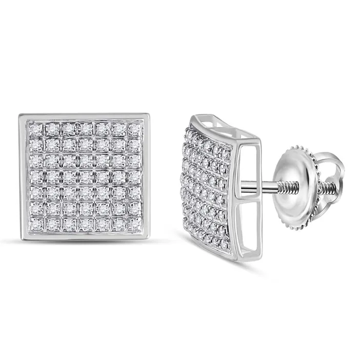 Earrings 14k White Gold Round Diamond Square Cluster Earrings 13 Cttw gndatlanta Earrings 14k White Gold Round Diamond Square Cluster Earrings 13 Cttw gndatlanta