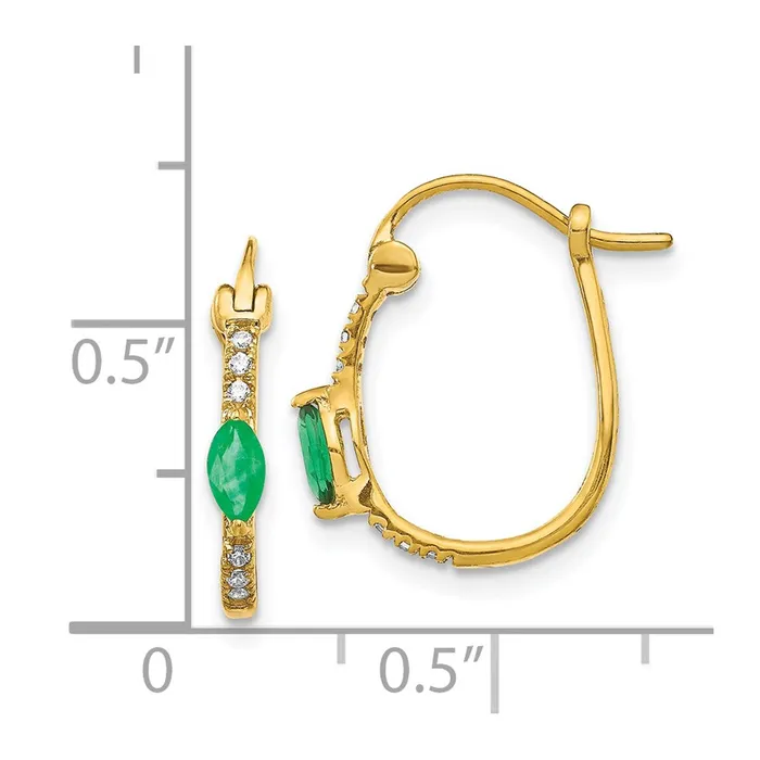 Earrings 14k Yellow Gold 120ct Real Diamond and Emerald Hinged Hoop Earrings Goldia