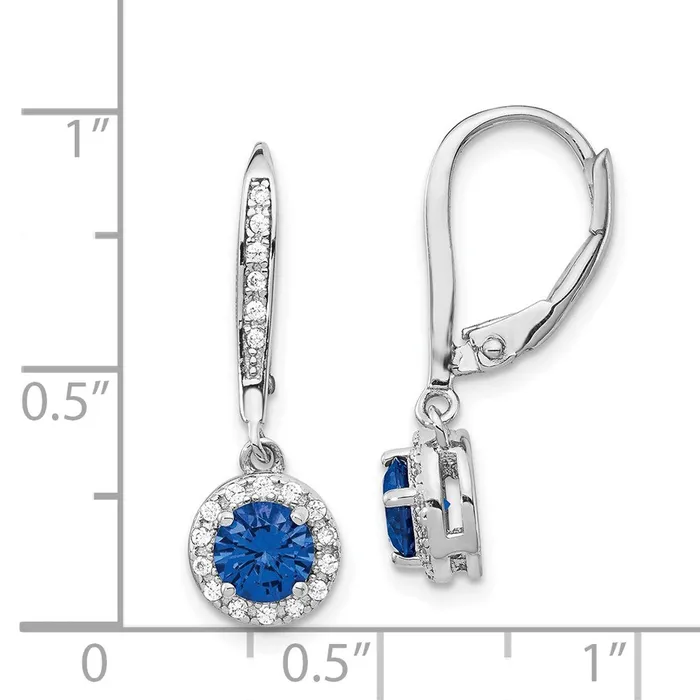 Earrings Cheryl M Sterling Silver Rhodiumplated Brilliantcut Lab Created Dark Blue Spinel and Brilliantcut White CZ Round Halo Leverback Dangle Earrings Goldia