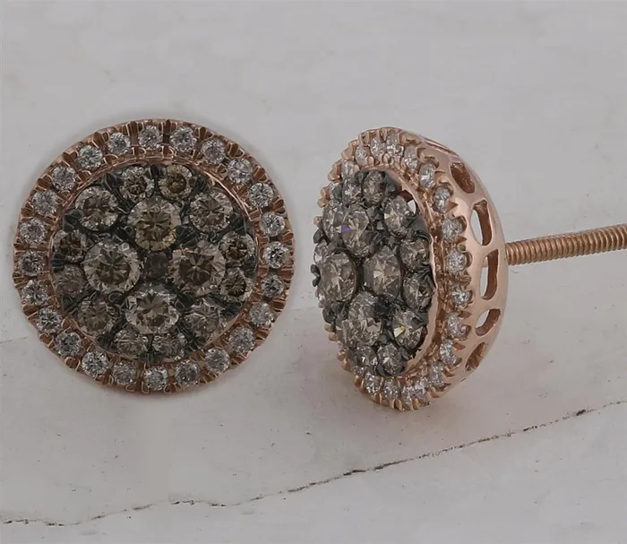 Earrings gndatlanta 14k Rose Gold Brown Diamond Circle Frame Cluster Earrings 1 Cttw Earrings gndatlanta 14k Rose Gold Brown Diamond Circle Frame Cluster Earrings 1 Cttw