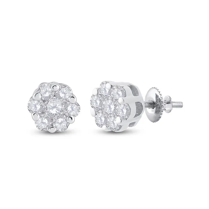 Earrings gndatlanta 14k White Gold Round Diamond Cluster Earrings 16 Cttw Earrings gndatlanta 14k White Gold Round Diamond Cluster Earrings 16 Cttw