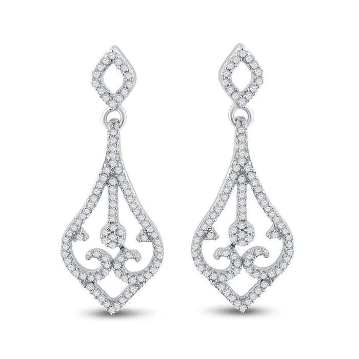 Earrings gndatlanta 14k White Gold Round Diamond Scroll Teardrop Dangle Earrings 13 Cttw Earrings gndatlanta 14k White Gold Round Diamond Scroll Teardrop Dangle Earrings 13 Cttw