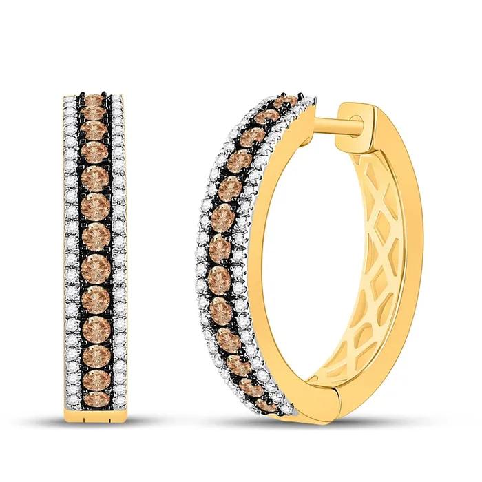 Earrings gndatlanta 14k Yellow Gold Round Brown Diamond Hoop Earrings 1 Cttw Earrings gndatlanta 14k Yellow Gold Round Brown Diamond Hoop Earrings 1 Cttw