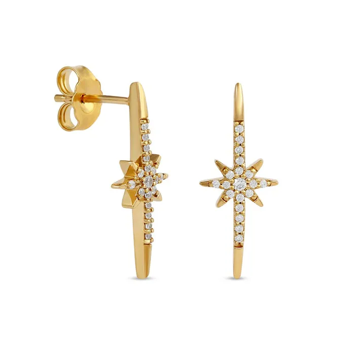 Earrings Goldia 01 CT TW Diamond Star Stick Drop Earrings in 10K Gold