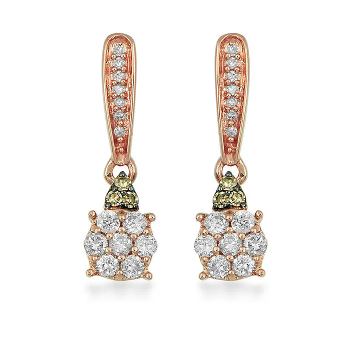 Earrings Goldia 025 CT TW Champagne and White Composite Diamond Flower Drop Earrings in 10K Rose Gold Earrings Goldia 025 CT TW Champagne and White Composite Diamond Flower Drop Earrings in 10K Rose Gold