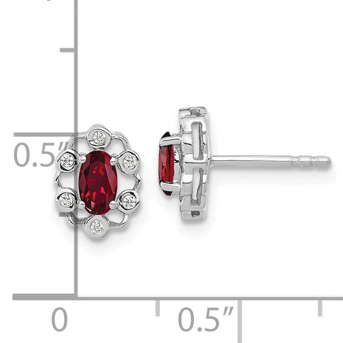 Earrings Goldia 14k White Gold 120 Ct Lab Grown Diamond VSSI G and Oval Created Ruby Halo Post Earrings
