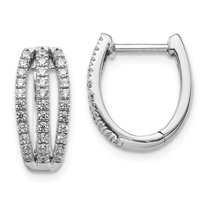 Earrings Goldia 14k White Gold 3row Real Diamond Hinged Hoop Earrings