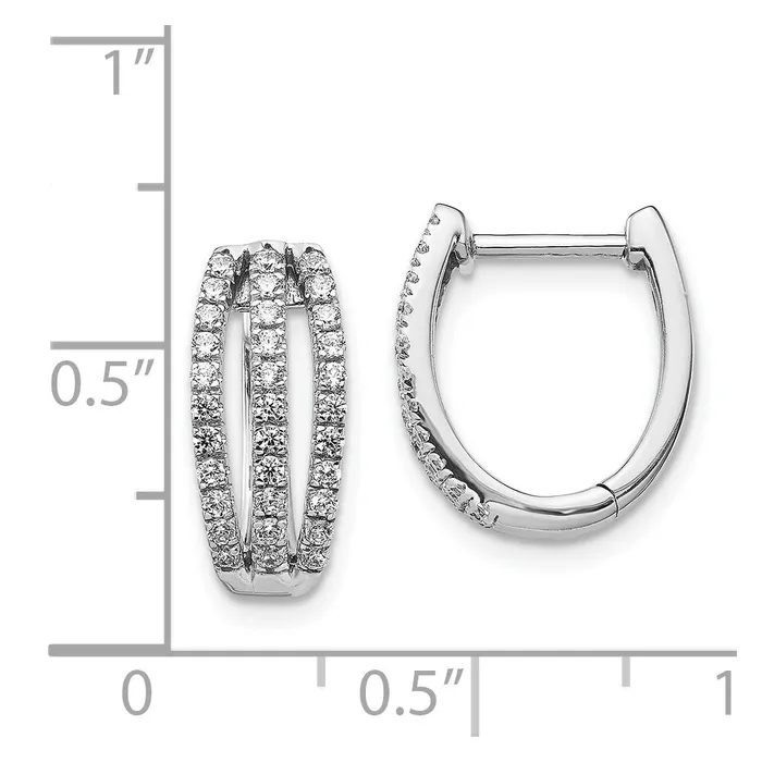 Earrings Goldia 14k White Gold 3row Real Diamond Hinged Hoop Earrings