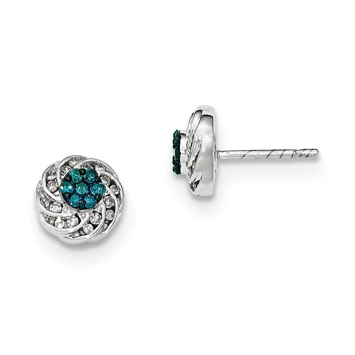 Earrings Goldia 14K White Gold Blue and White Real Diamond Round Post Earrings Earrings Goldia 14K White Gold Blue and White Real Diamond Round Post Earrings