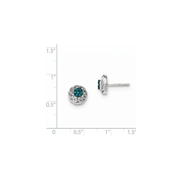 Earrings Goldia 14K White Gold Blue and White Real Diamond Round Post Earrings