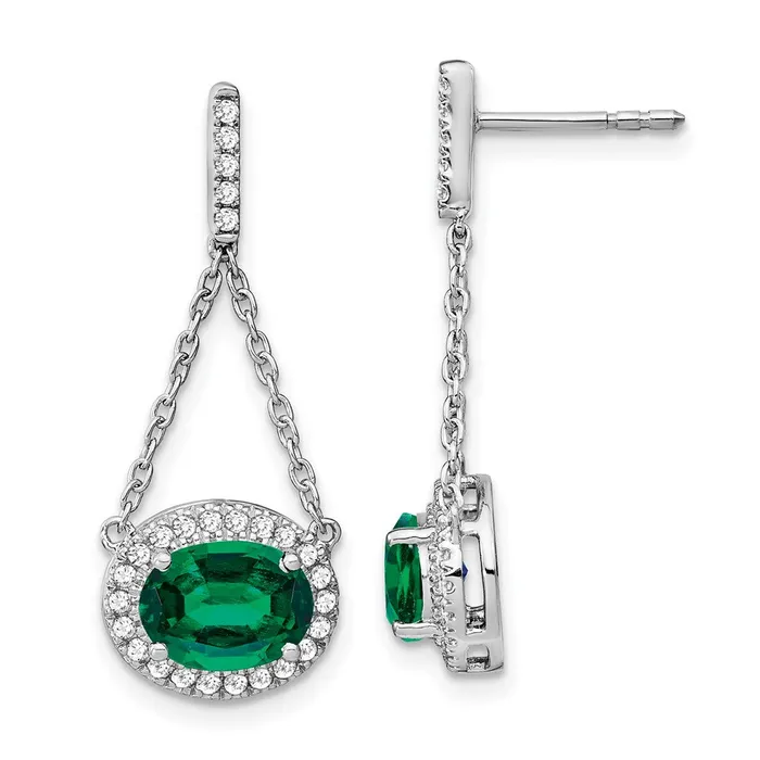 Earrings Goldia 14k White Gold Oval Created Emerald and Real Diamond Dangle Earrings Earrings Goldia 14k White Gold Oval Created Emerald and Real Diamond Dangle Earrings