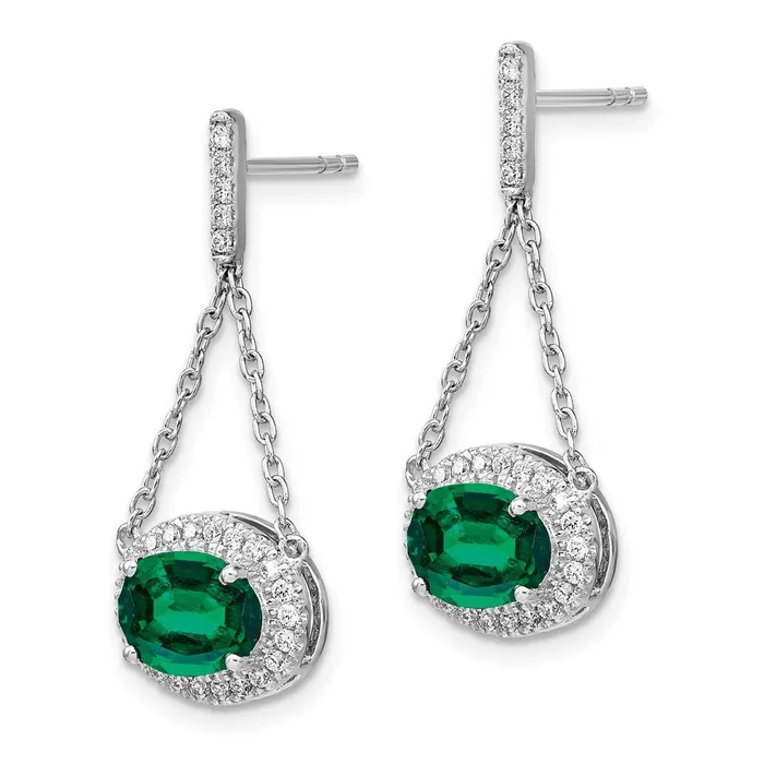 Earrings Goldia 14k White Gold Oval Created Emerald and Real Diamond Dangle Earrings
