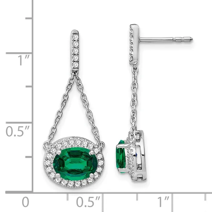 Earrings Goldia 14k White Gold Oval Created Emerald and Real Diamond Dangle Earrings