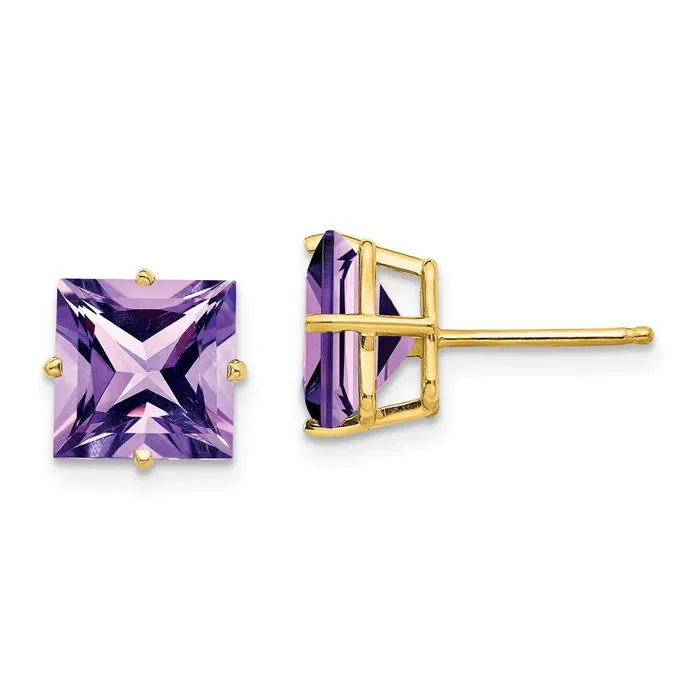Earrings Goldia 14k Yellow Gold 8mm Princess Cut Amethyst Earrings