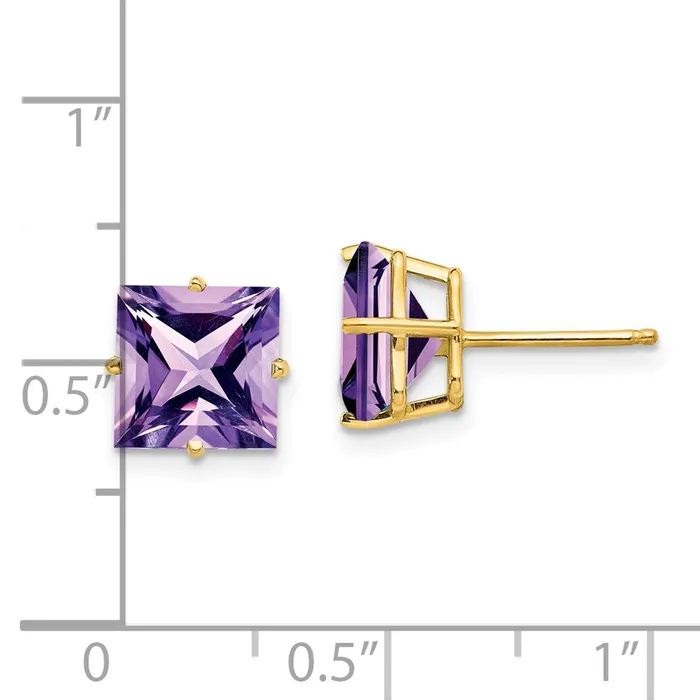 Earrings Goldia 14k Yellow Gold 8mm Princess Cut Amethyst Earrings