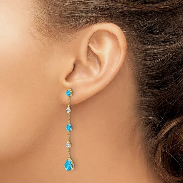 Earrings Goldia 14k Yellow Gold Blue Topaz and White Topaz Dangle Earrings