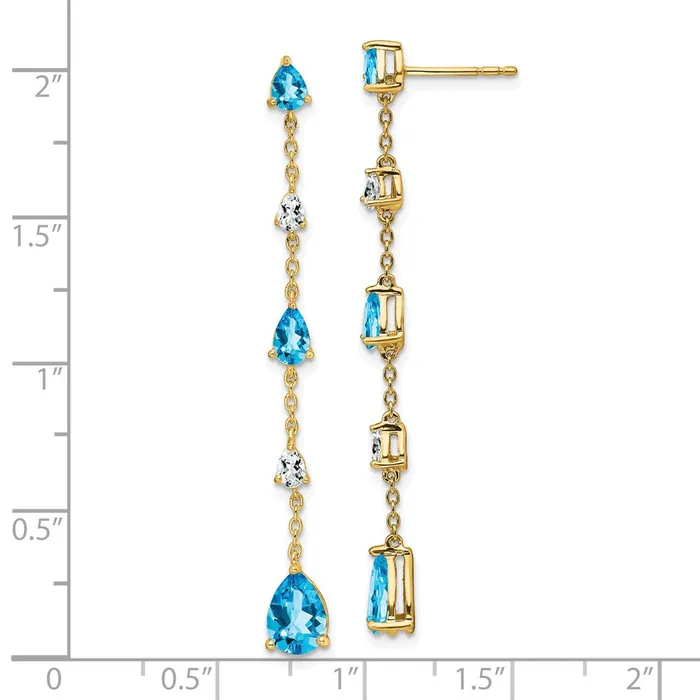 Earrings Goldia 14k Yellow Gold Blue Topaz and White Topaz Dangle Earrings