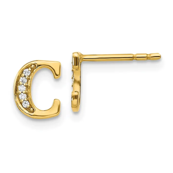 Earrings Goldia 14k Yellow Gold Real Diamond Initial C Earrings
