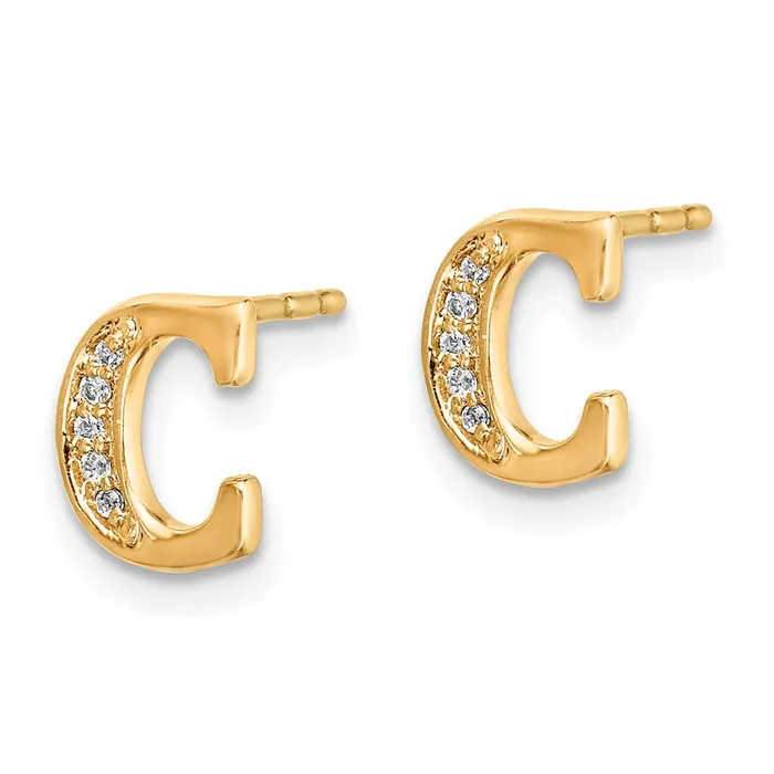 Earrings Goldia 14k Yellow Gold Real Diamond Initial C Earrings