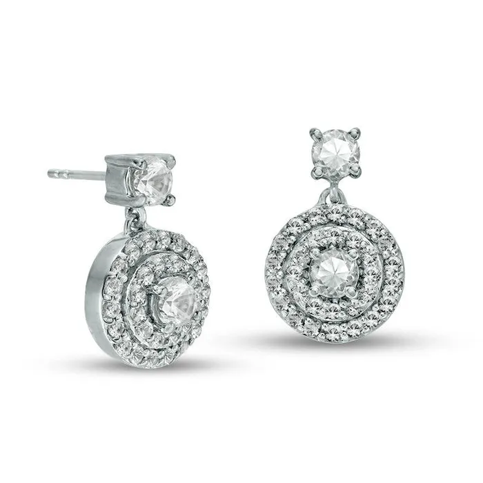 Earrings Goldia 37mm LabCreated White Sapphire Double Frame Drop Earrings in 10K White Gold Earrings Goldia 37mm LabCreated White Sapphire Double Frame Drop Earrings in 10K White Gold