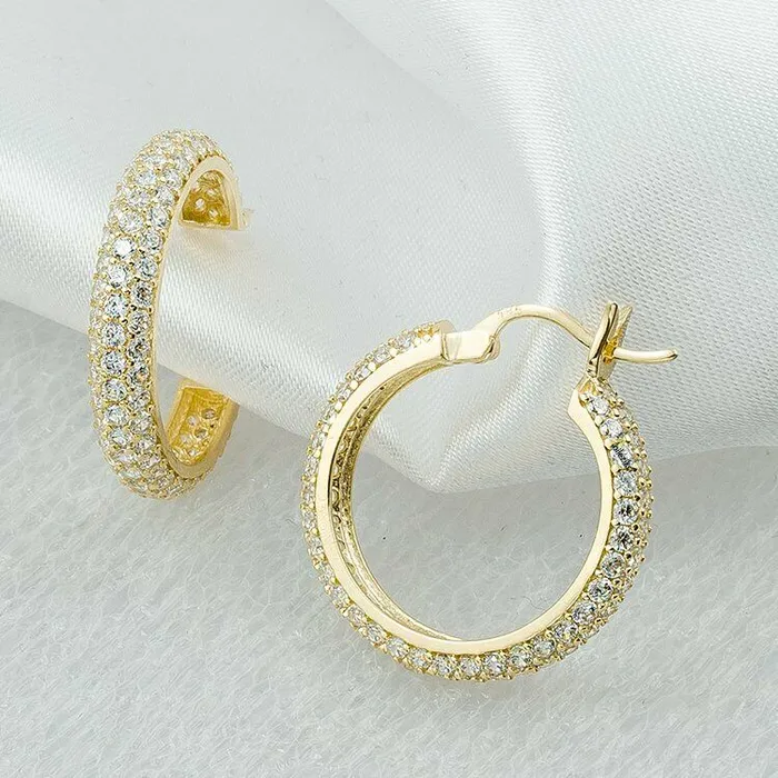 Earrings Goldiacom 2 CT TW CZ Hoop Earrings in Solid 14K Yellow Gold