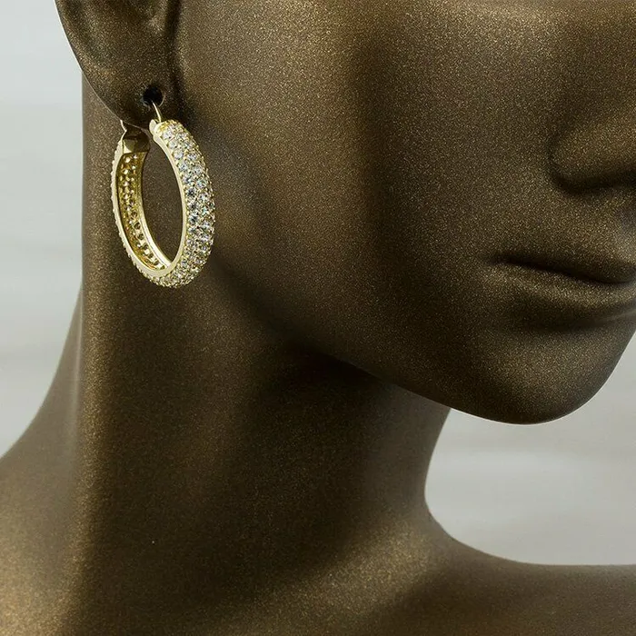 Earrings Goldiacom 2 CT TW CZ Hoop Earrings in Solid 14K Yellow Gold