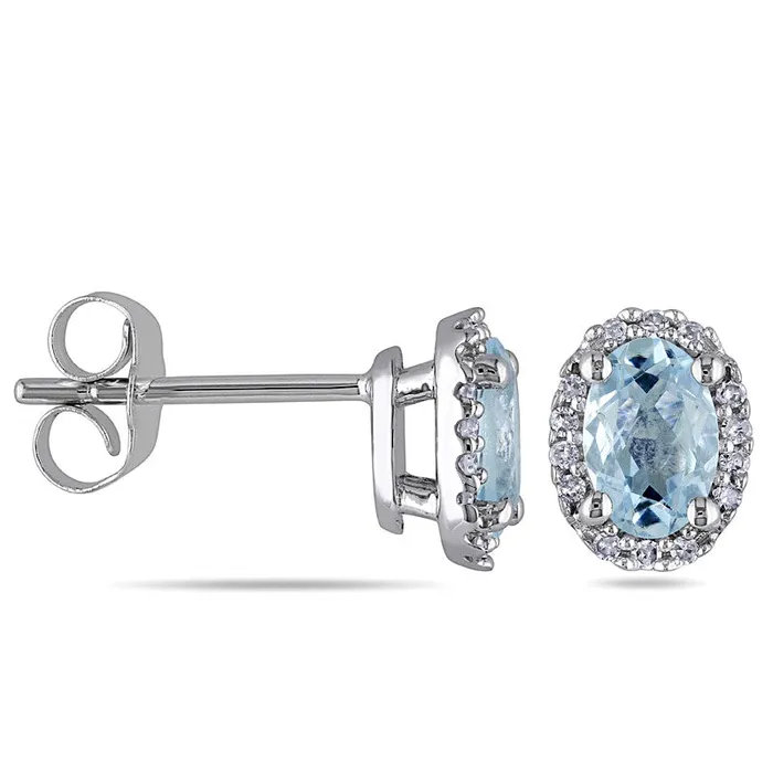 Earrings Goldia Oval Aquamarine and Diamond Accent Frame Stud Earrings in 10K White Gold Earrings Goldia Oval Aquamarine and Diamond Accent Frame Stud Earrings in 10K White Gold