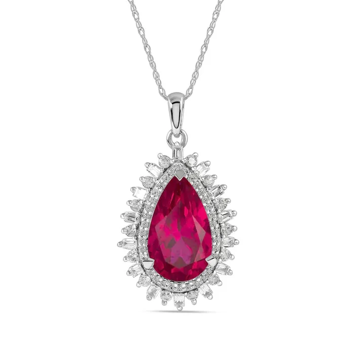 Earrings Goldia PearShaped LabCreated Ruby and White Sapphire Double Shadow Frame Drop Pendant in Sterling Silver