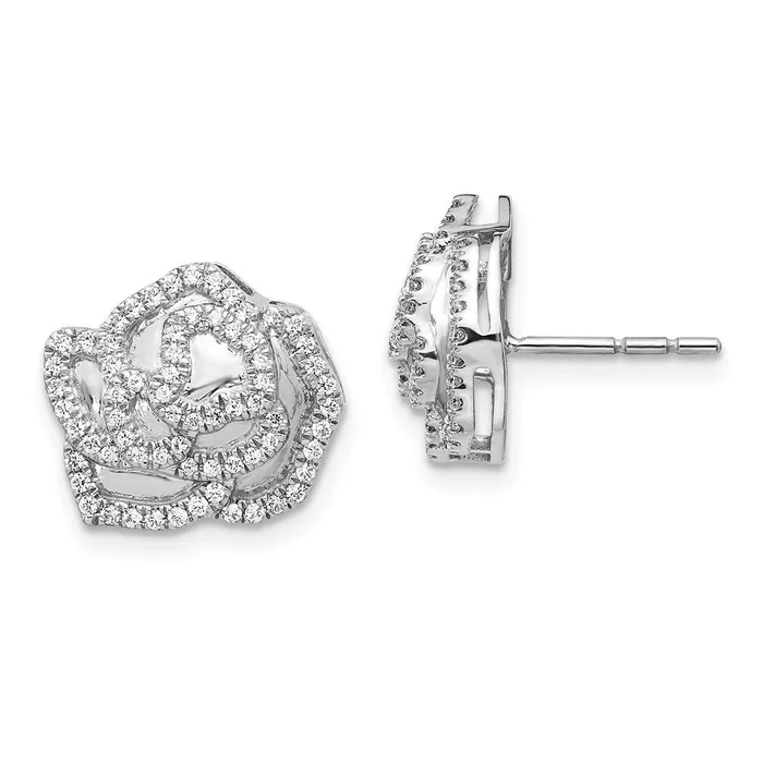 Earrings Goldia Solid 14k White Gold Simulated CZ Fancy Flower Earrings