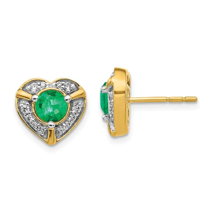 Earrings Goldia Solid 14k Yellow Gold Simulated CZ and Emerald Fancy Heart Earrings Earrings Goldia Solid 14k Yellow Gold Simulated CZ and Emerald Fancy Heart Earrings
