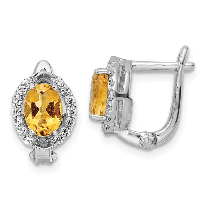Earrings Goldia SS RHplated 202tw CitrineWhite Topaz Oval Hinged Earrings