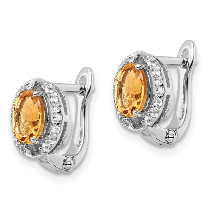 Earrings Goldia SS RHplated 202tw CitrineWhite Topaz Oval Hinged Earrings