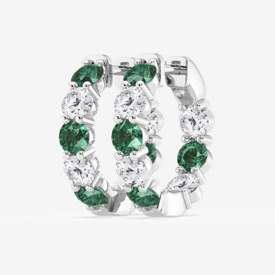 Earrings JMS always Original Brilliant Diamond White Platinum Round Created Emerald and 2 cttw RoundCut Lab Grown Diamond Inside Out Hoop Earrings for Women Earrings JMS always Original Brilliant Diamond White Platinum Round Created Emerald and 2 cttw RoundCut Lab Grown Diamond Inside Out Hoop Earrings for Women