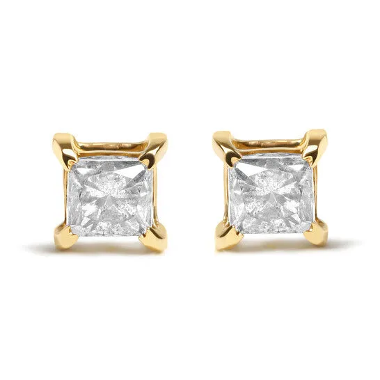 Earrings JMS always Original Haus of Brilliance 10K Yellow Gold 58 Cttw Princess Cut Diamond 4Prong Solitaire Stud Earrings JK Color I2I3 Clarity