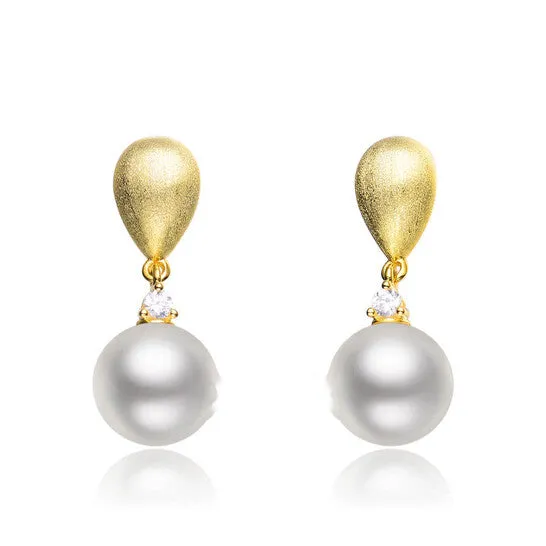 Earrings JMS always Original Megan Walford Cubic Zirconia Sterling Silver Brushed Gold Plated Pearl Drop Earrings Earrings JMS always Original Megan Walford Cubic Zirconia Sterling Silver Brushed Gold Plated Pearl Drop Earrings