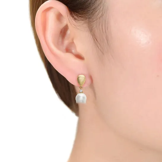 Earrings JMS always Original Megan Walford Cubic Zirconia Sterling Silver Brushed Gold Plated Pearl Drop Earrings